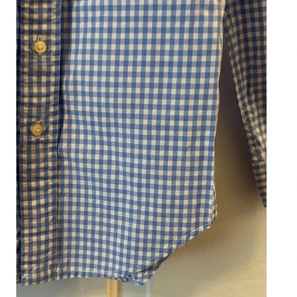 Ralph Lauren Kids Blue Gingham Cotton Button Down Shirt Size 5 Orange Pony